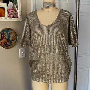 KIM & CAMI Bronze Gold metallic Y2K Dolman batwing Tunic Shirt *SMALL*